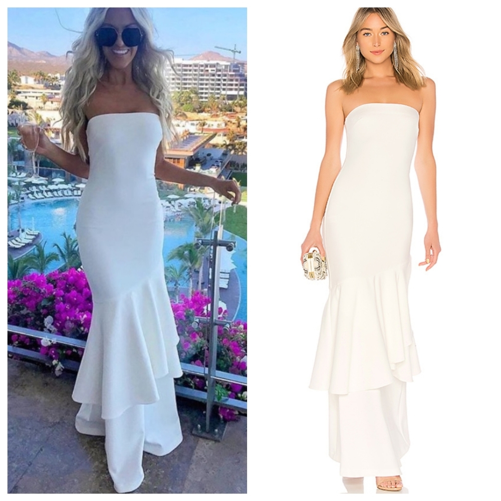 Likely White Strapless Ruffle-Hem Maxi Dress